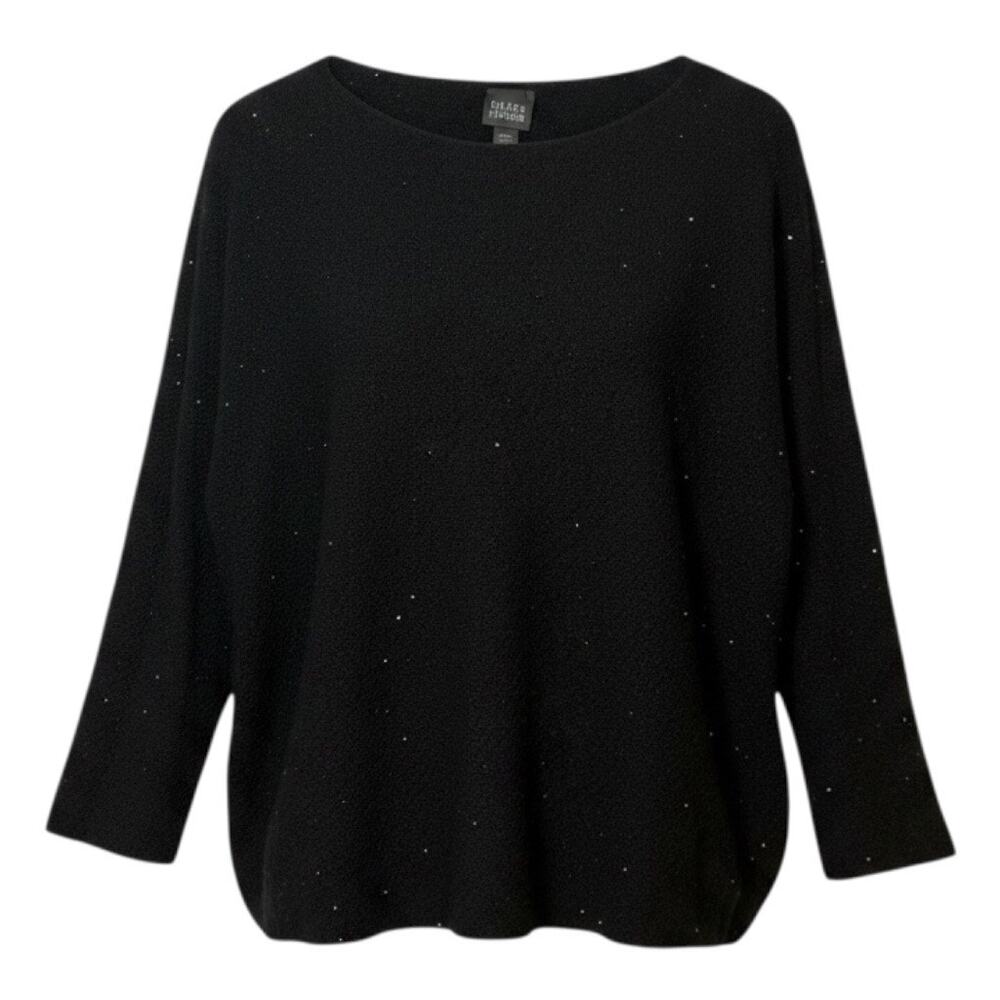 Eileen Fisher 100% Merino Wool Sequin Boucle Sweater XL Italian Yarn Black Sz XL